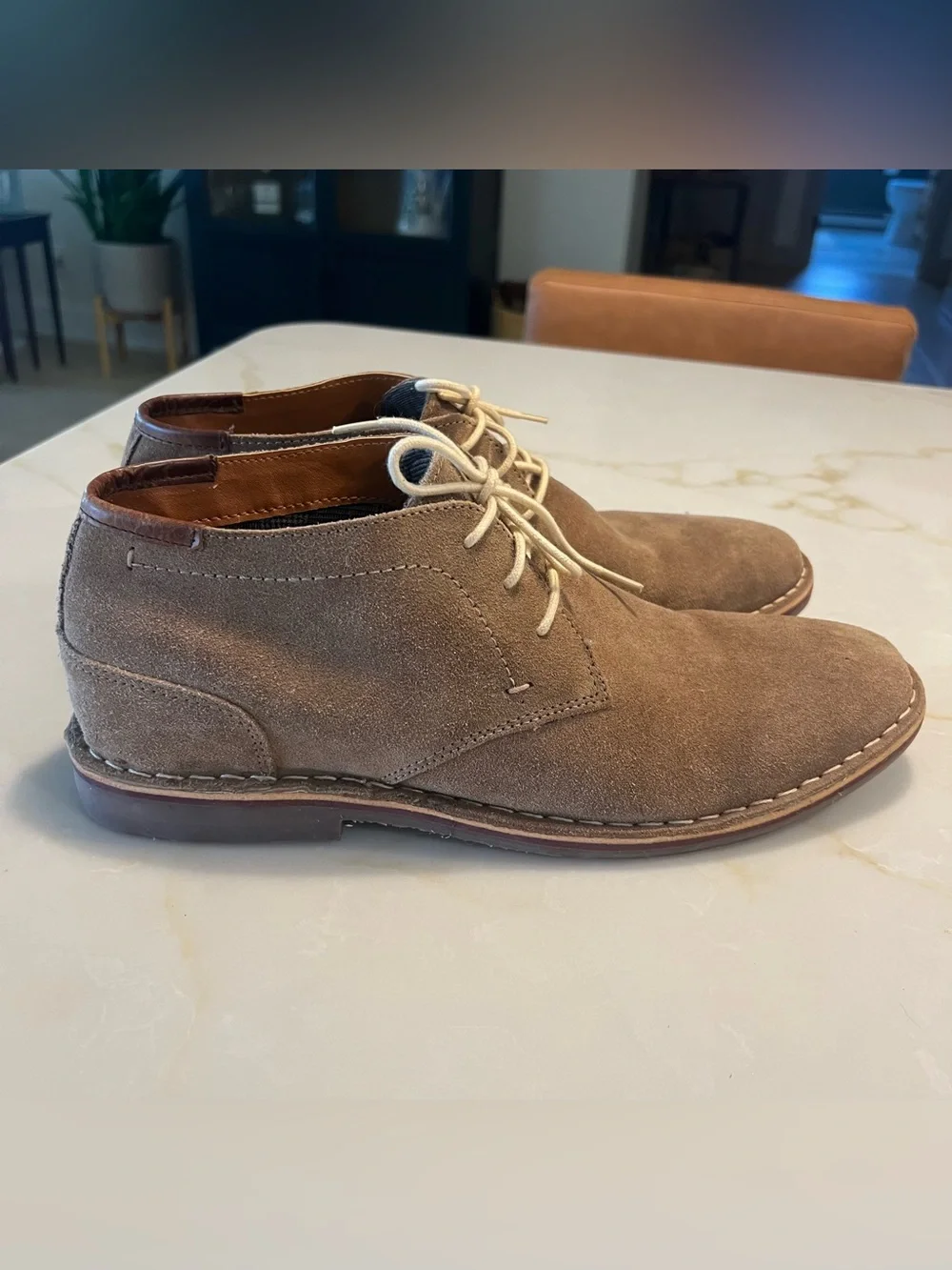 Kenneth Cole Men's Taupe Suede Chukka Boots with White Laces